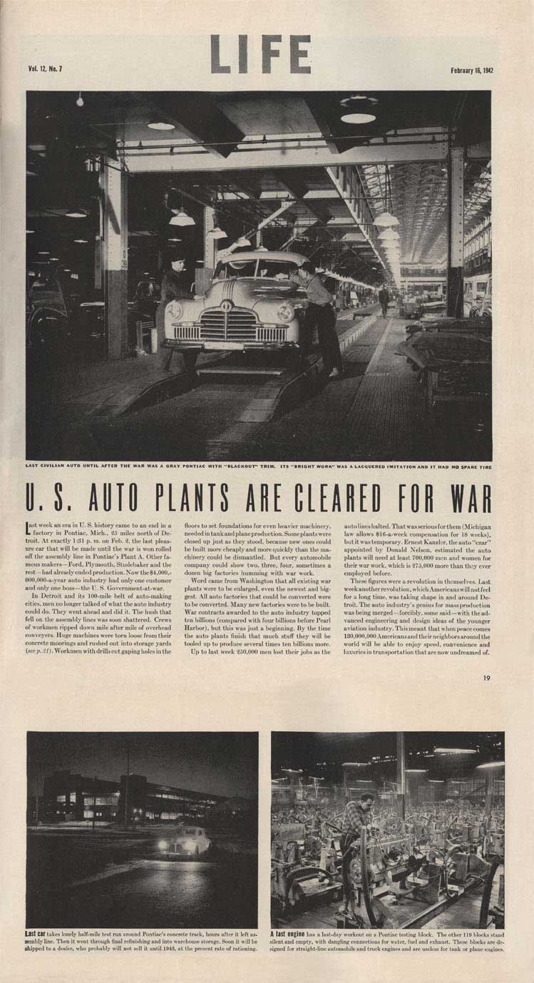 1942 Life Magazine US Auto Plants cleared for War